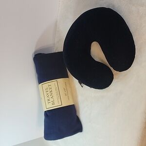 Navy Travel Neck Pillow & Blanket Set